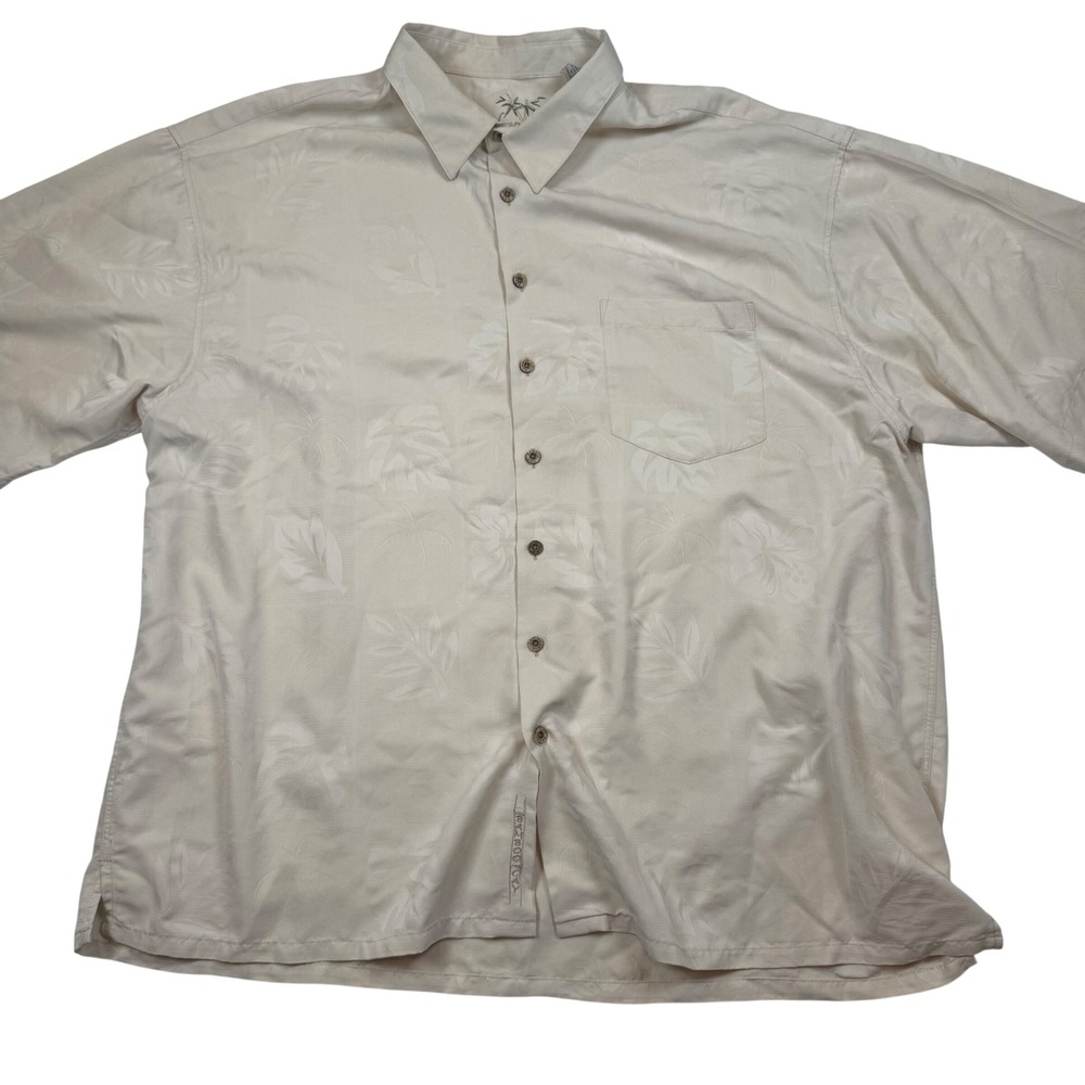 Bamboo Cay Mens 4XL Cream Tropical Jacquard Modal Blend Short Sleeve Camp Shirt
